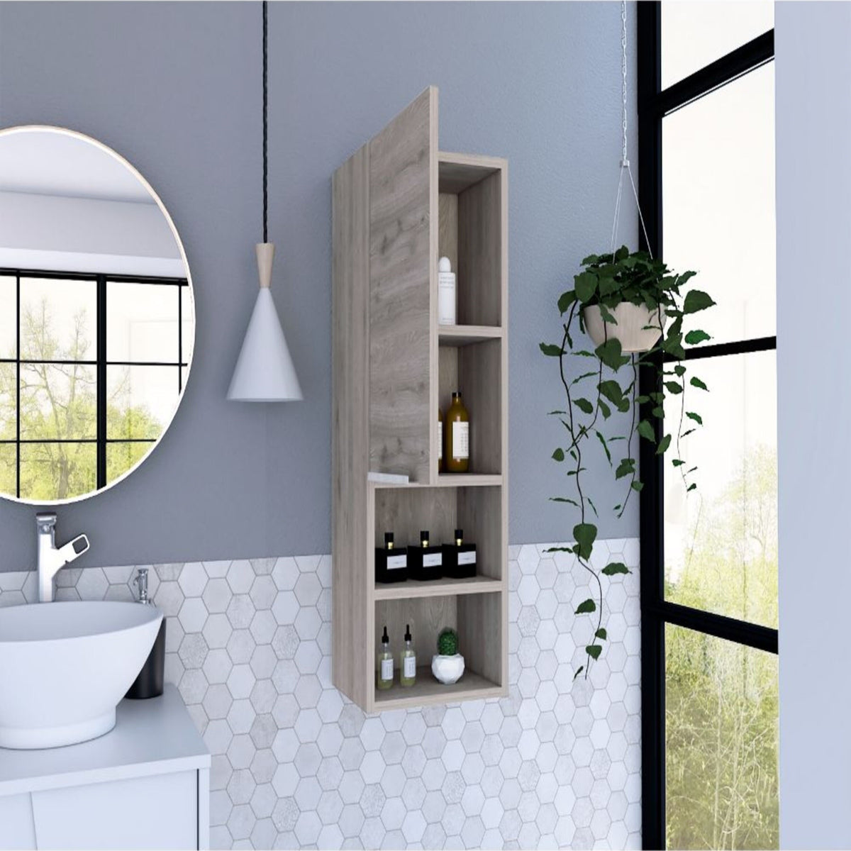 Milwaukee Medicine Cabinet, Two Shelves, Single Door Cabinet, Two Interior Shelves Beige 1 4 Bathroom Wall Mounted Modern Mdf Engineered Wood