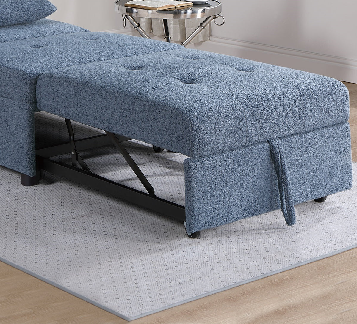 Contemporary Blue Gray Sleeper Sofa Chair Pillow Plush Tufted Seat 1Pc Convertible Sofa Chair Sherpa Fabric Couch Blue Grey Wood Primary Living Space Contemporary,Modern Pine Fabric 1 Seat