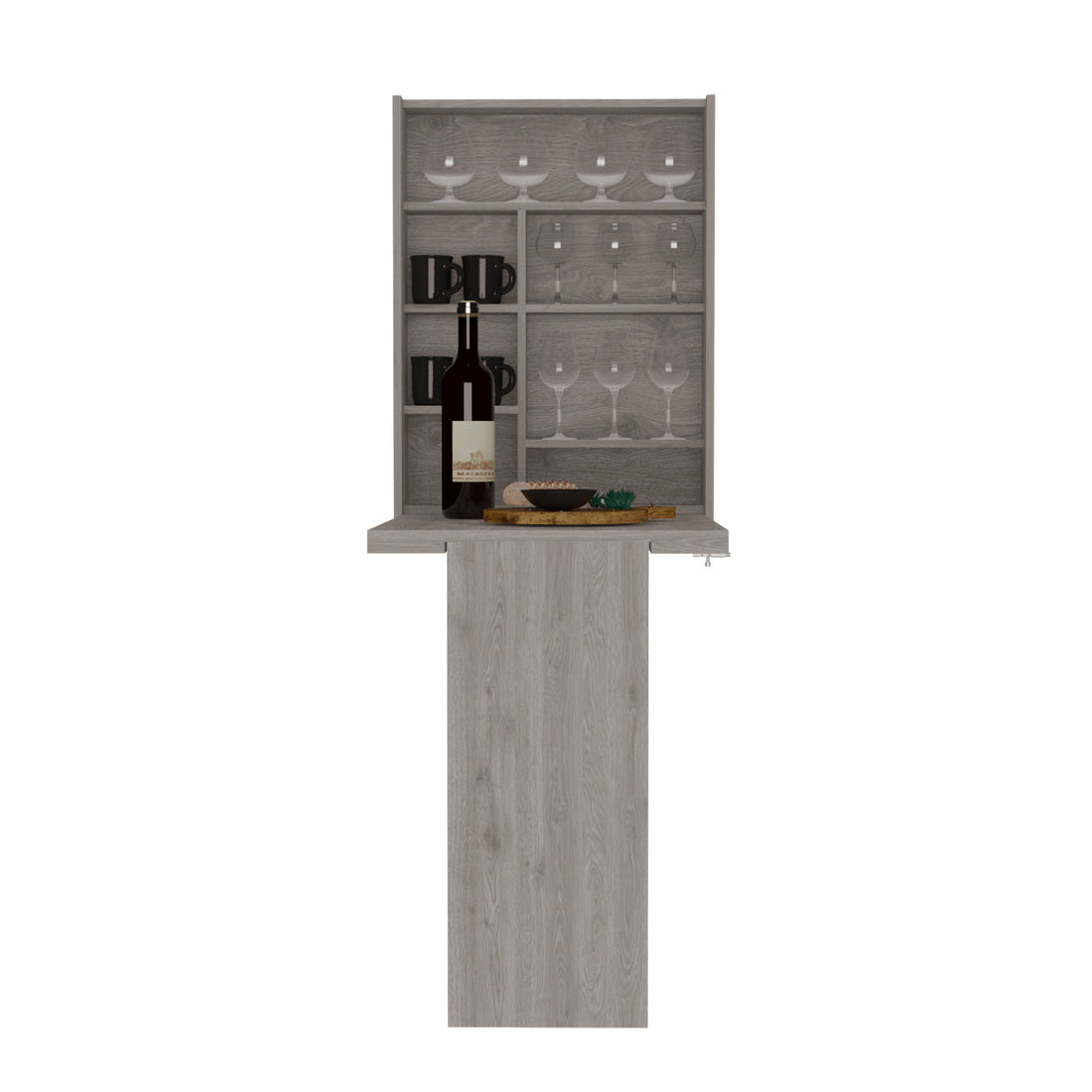 Wall Foldable Table With Multiple Shelves, Light Gray Gray Particle Board Particle Board
