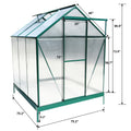 6.3'*6.2'*7' Polycarbonate Greenhouse, Heavy Duty Outdoor Aluminum Walk In Green House Kit With Rain Gutter, Vent And Door For Backyard Garden, Color Green Green Aluminium