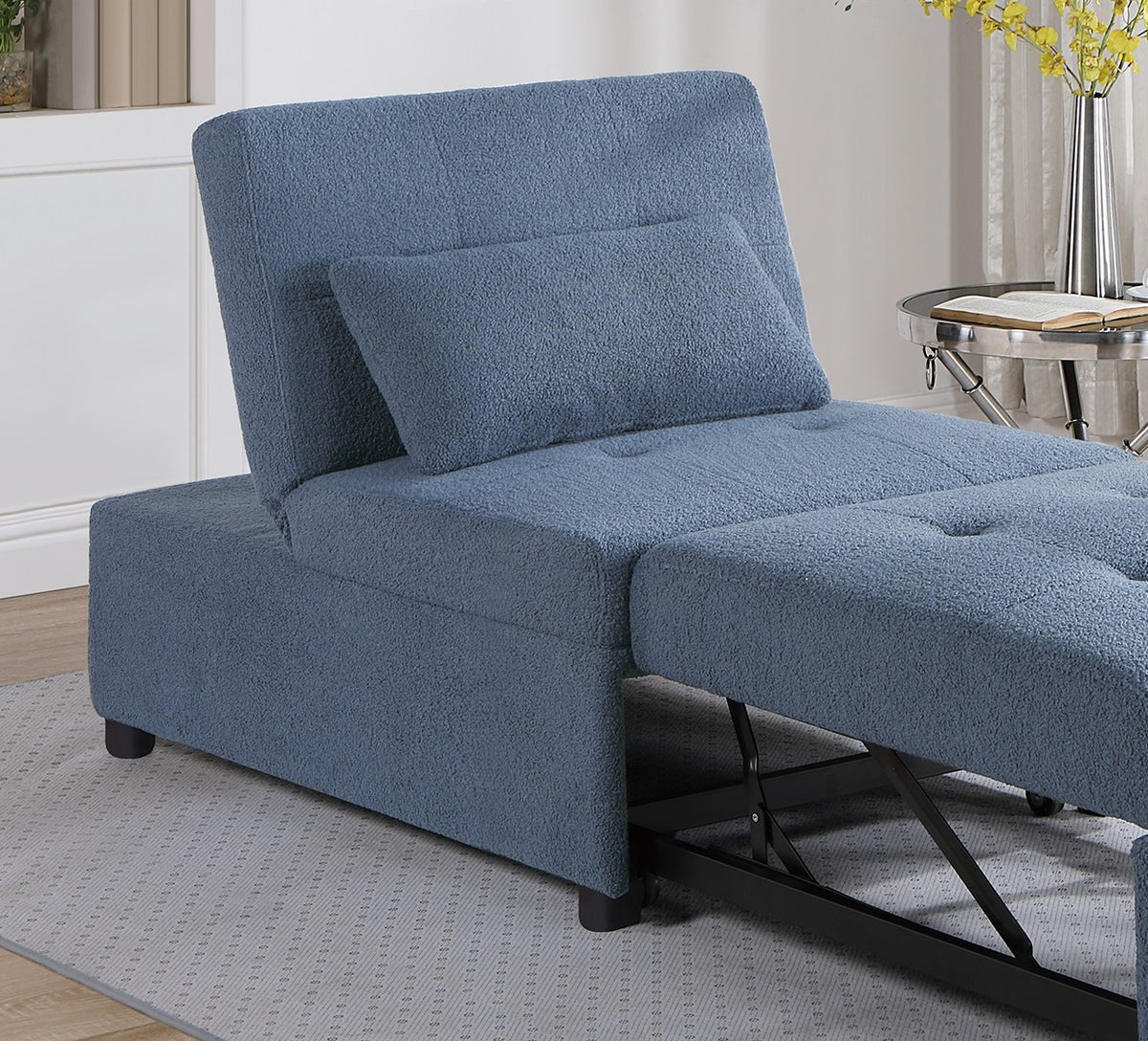 Contemporary Blue Gray Sleeper Sofa Chair Pillow Plush Tufted Seat 1Pc Convertible Sofa Chair Sherpa Fabric Couch Blue Grey Wood Primary Living Space Contemporary,Modern Pine Fabric 1 Seat