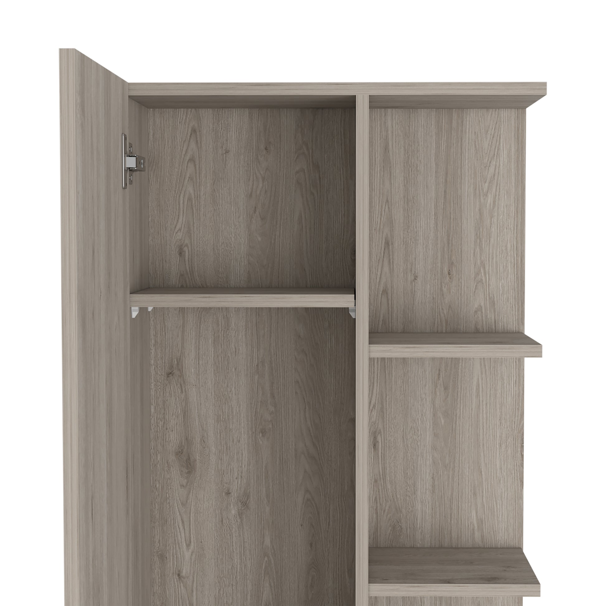 Linen Single Door Cabinet 62" H, Five External Shelves, Four Interior Shelves, Light Gray Gray Particle Board Particle Board