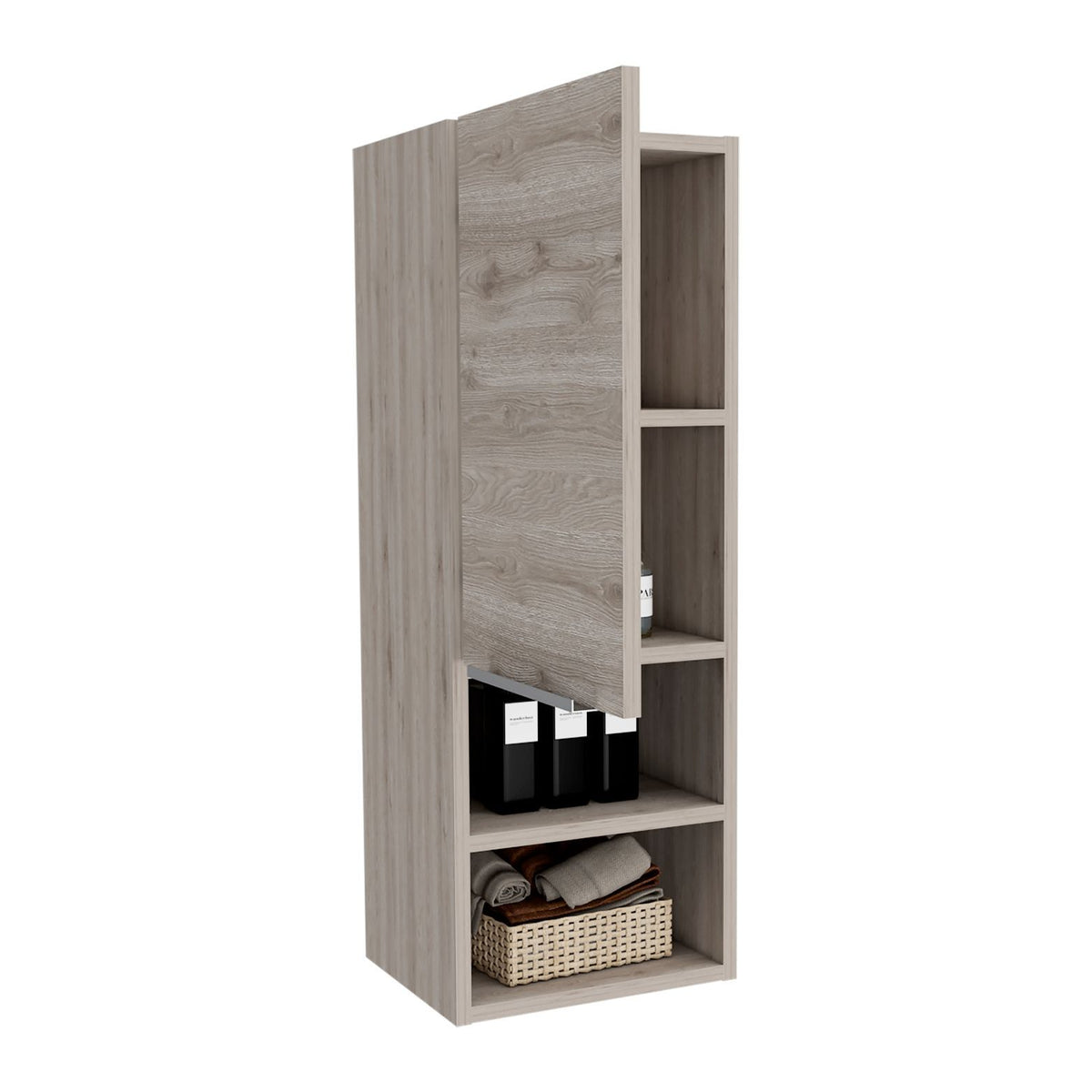 Medicine Single Door Cabinet 32" H, Two Interior Shelves, Two External Shelves, Light Gray Gray Particle Board Particle Board