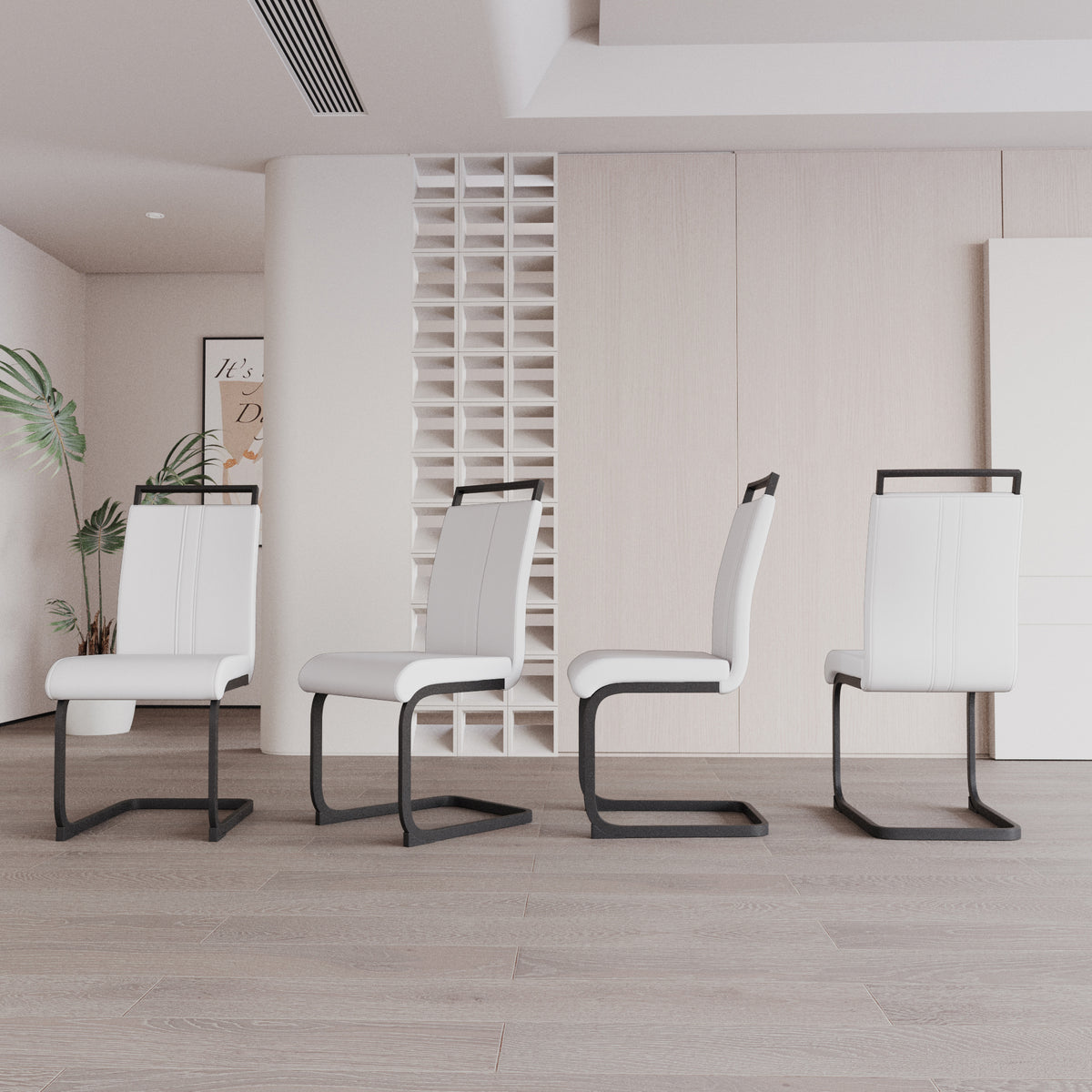 Modern Dining Chairs,Pu Faux Leather High Back Upholstered Side Chair With C Shaped Tube.Black Metal Legs For Dining Room Kitchen Vanity Patio Club Guest Office Chair Set Of 2 White Pu White Kitchen Dining Chairs Foam Pu