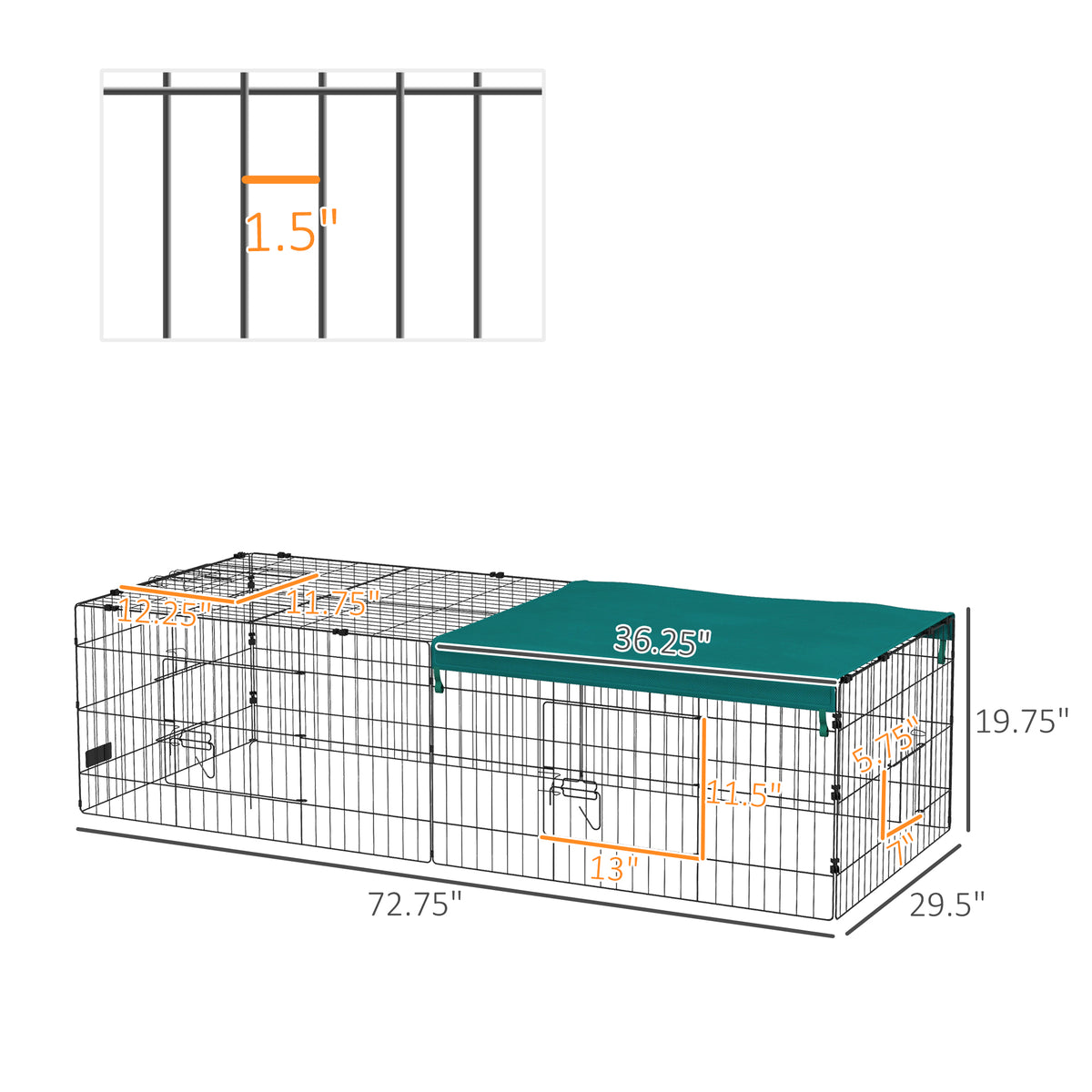 Pawhut 73" Small Animal Playpen, Pet Playpen Yard Fence For Rabbits, Chicken, Chinchillas With Roof For Indoor & Outdoor, Green Green Steel