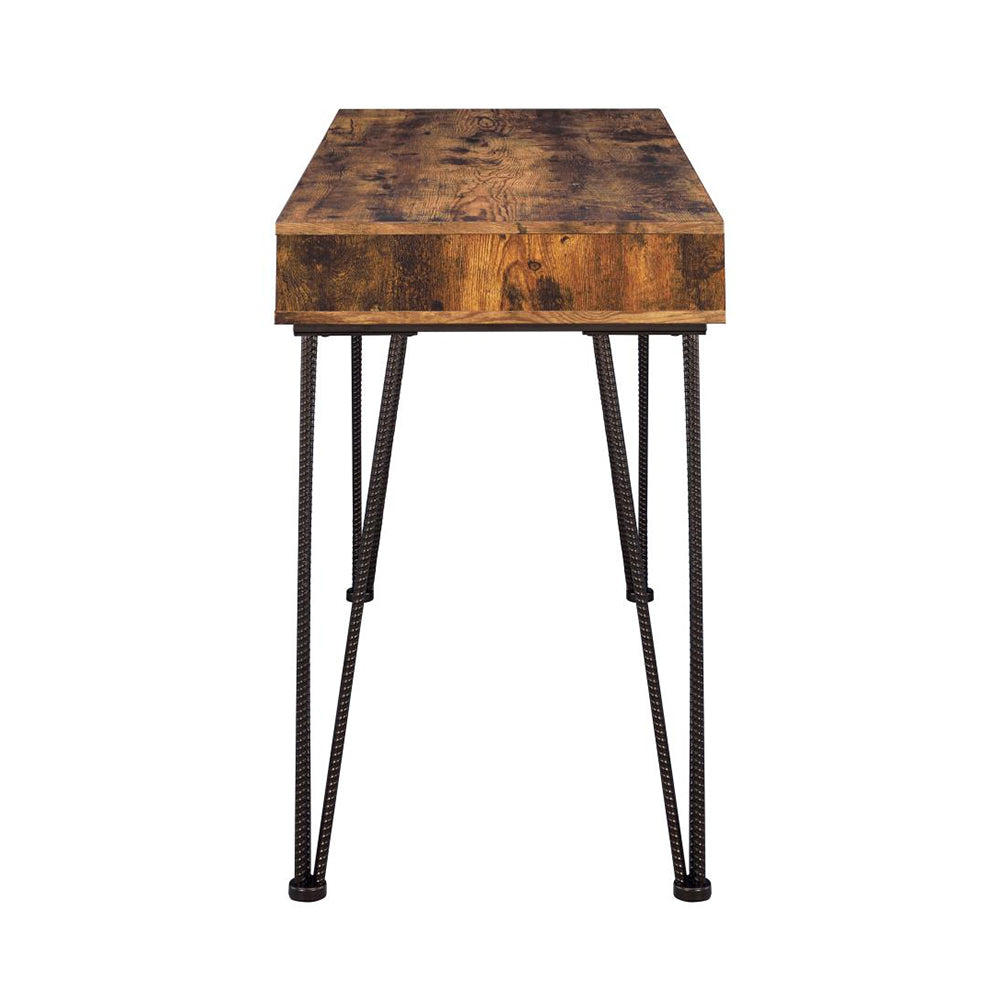 1 Drawer Writing Desk In Antique Nutmeg And Dark Bronze Brown Writting Desk Rectangular Mdf Metal