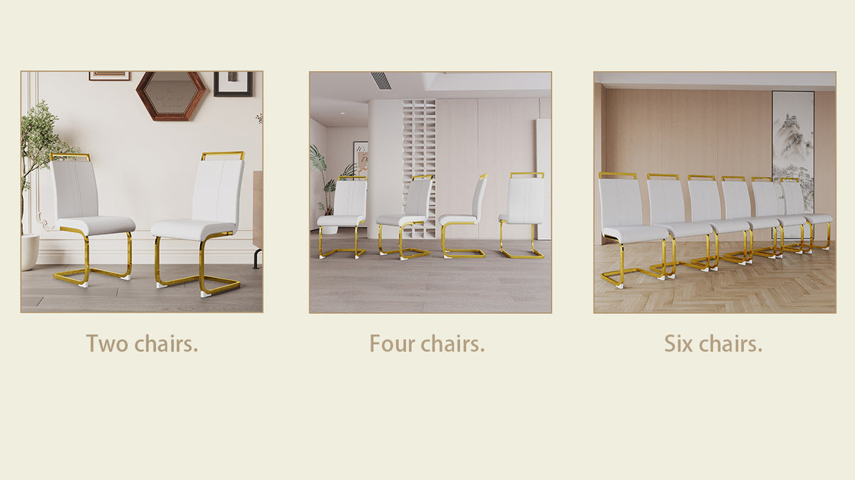 Modern Dining Chairs,Pu Faux Leather High Back Upholstered Side Chair With C Shaped Tube. Plating Golden Metal Legs For Dining Room Kitchen Vanity Patio Club Guest Office Chair Set Of 2 White Pu White Kitchen Dining Chairs Foam Pu