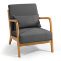 Leisure Chair With Solid Wood Armrest And Feet, Mid Century Modern Accent Sofa,1 Seat Dark Grey Linen