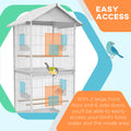Pawhut Wrought Metal Bird Cage Feeder With Rolling Stand Perches Food Containers Doors Wheels 67