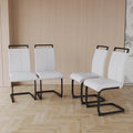Modern Dining Chairs,Pu Faux Leather High Back Upholstered Side Chair With C Shaped Tube. Black Metal Legs For Dining Room Kitchen Vanity Patio Club Guest Office Chair Set Of 4 White Pu White Kitchen Dining Chairs Foam Pu