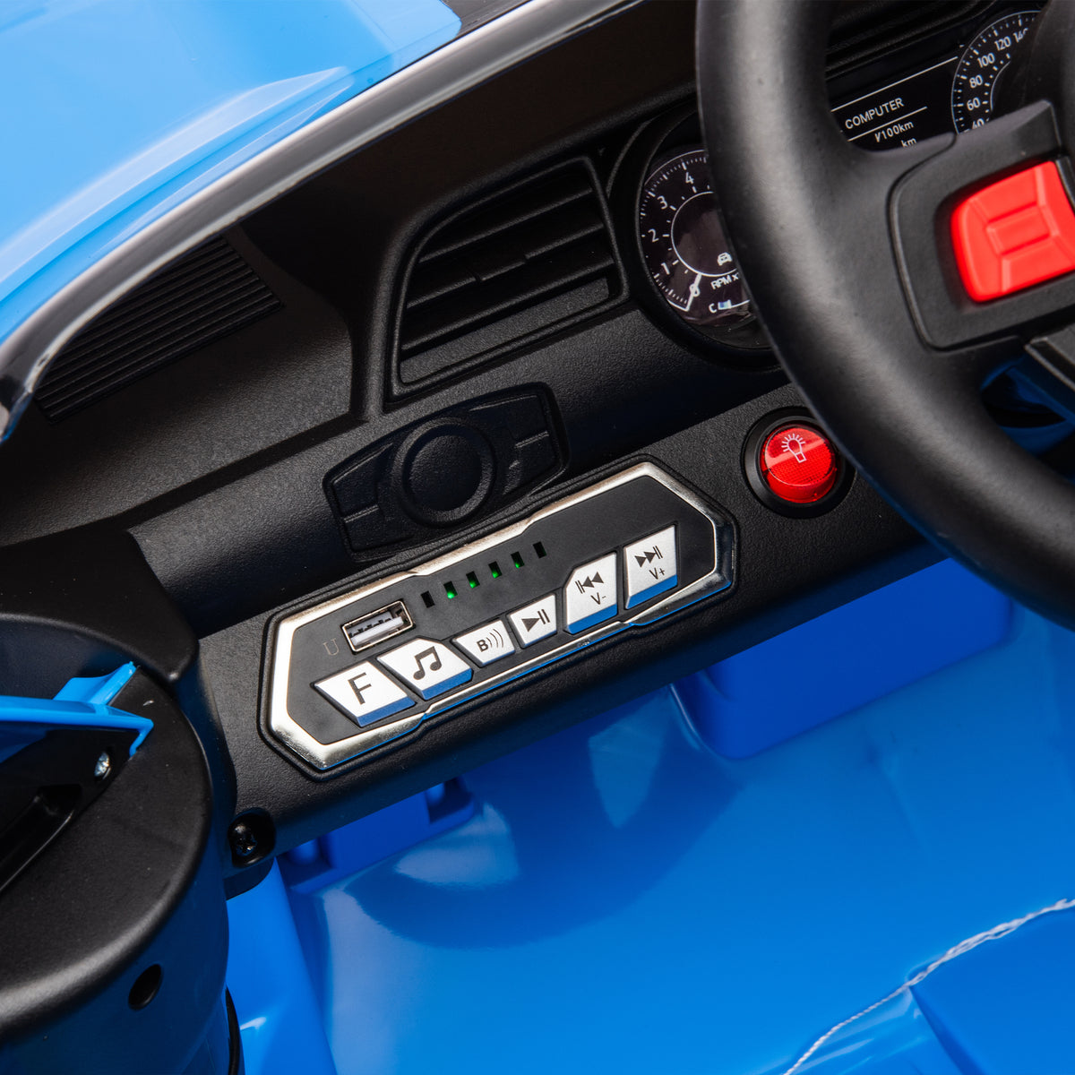12V Ford Mustang Shelby Gt500 Ride On Car With Remote Control 3 Speeds, Electric Vehicle Toy For Kid,Led Lights, Radio, Aux Usb Mp3 Music,Safe Belt,Age3 Blue Plastic