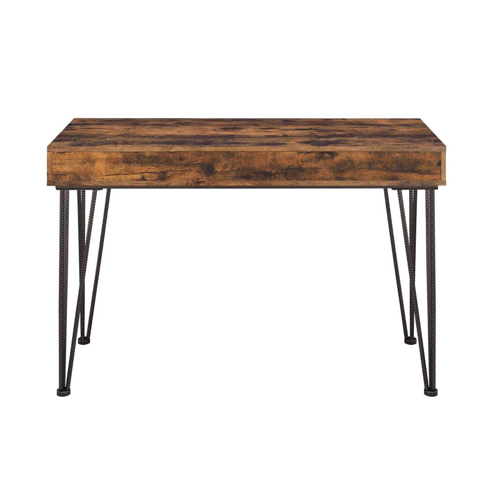 1 Drawer Writing Desk In Antique Nutmeg And Dark Bronze Brown Writting Desk Rectangular Mdf Metal