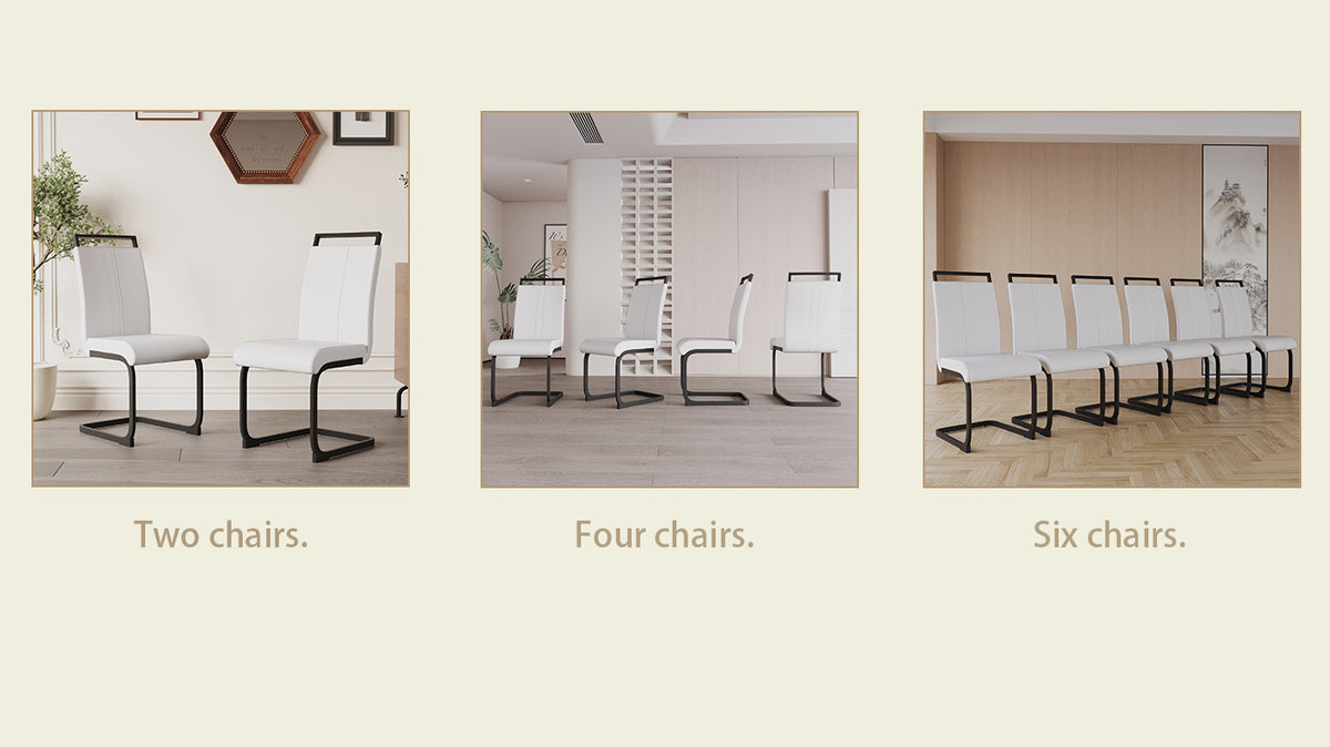 Modern Dining Chairs,Pu Faux Leather High Back Upholstered Side Chair With C Shaped Tube.Black Metal Legs For Dining Room Kitchen Vanity Patio Club Guest Office Chair Set Of 2 White Pu White Kitchen Dining Chairs Foam Pu