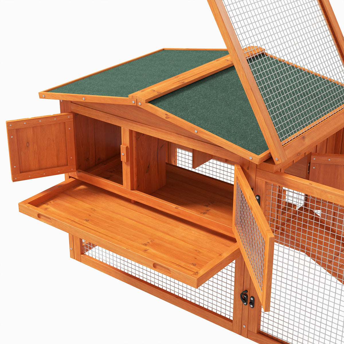 Pawhut Rabbit Hutch 2 Story Bunny Cage Small Animal House With Slide Out Tray, Detachable Run, For Indoor Outdoor, 61.5" X 23" X 27", Orange Orange Wood