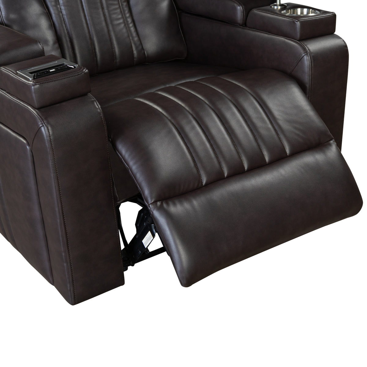 Pu Leather Power Recliner Home Theater Recliner With Power Adjustable Headrest, Wireless Charging Device, Usb Port, Storage Arms, Cup Holder And Swivel Tray Table For Living Room, Brown Brown Foam Pu Leather