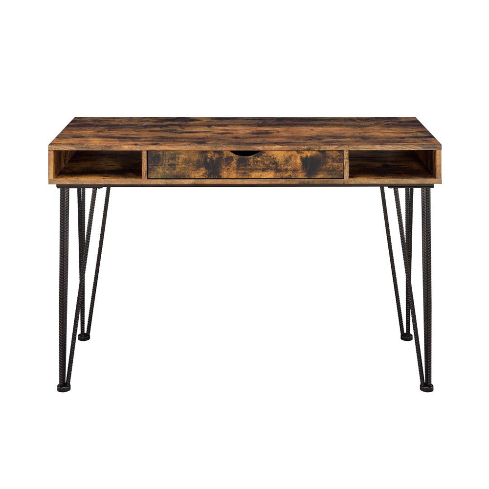 1 Drawer Writing Desk In Antique Nutmeg And Dark Bronze Brown Writting Desk Rectangular Mdf Metal