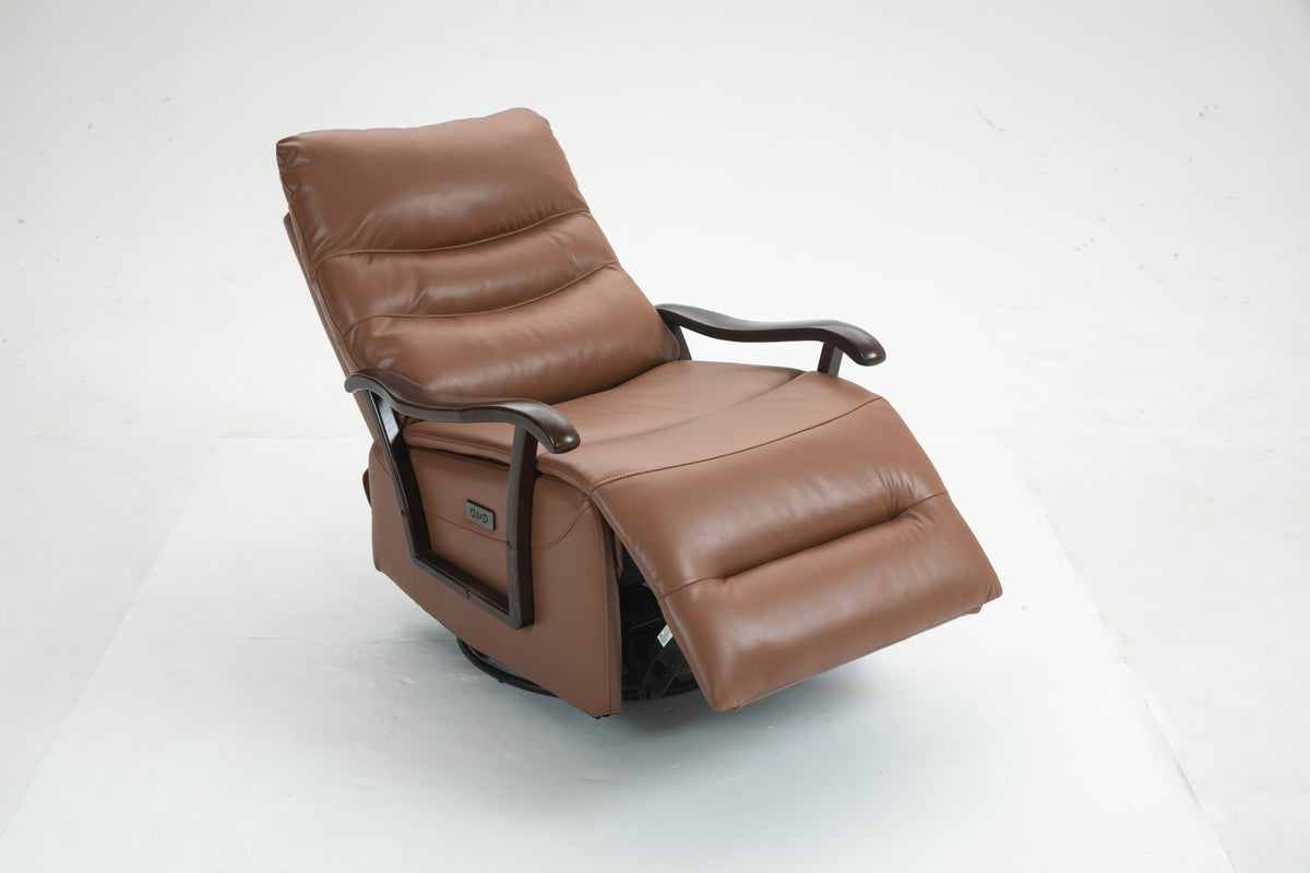 Swivel Rocker Recliner Power Glider Chair With Solid Wood Armrests Extra Wide Reclining Sofa Chair Upholstered Faux Leather Living Room Single Sofa 350 Lbs Orange Pu Leather