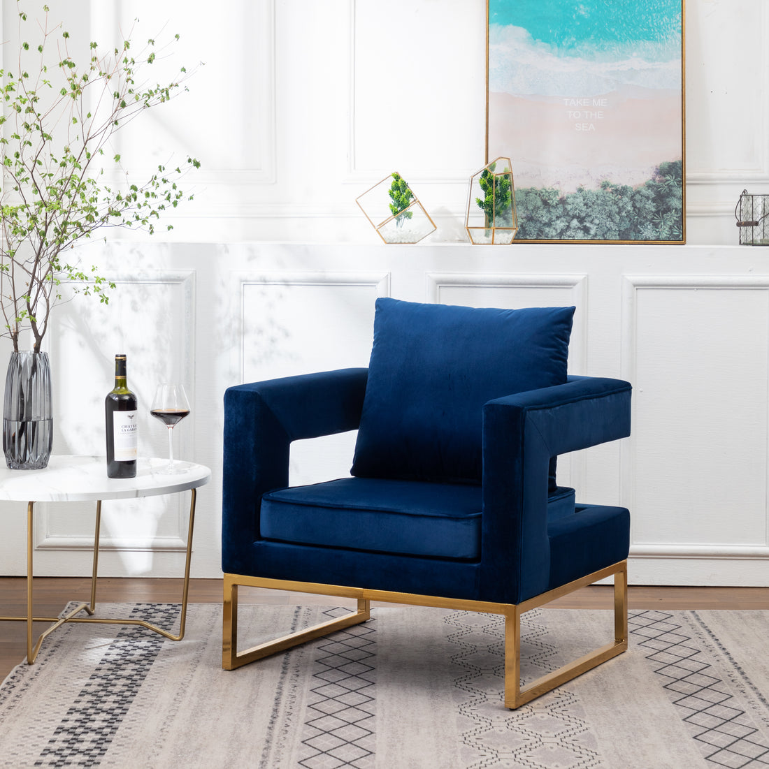 Lenola Contemporary Upholstered Accent Arm Chair, Blue Blue Polyester