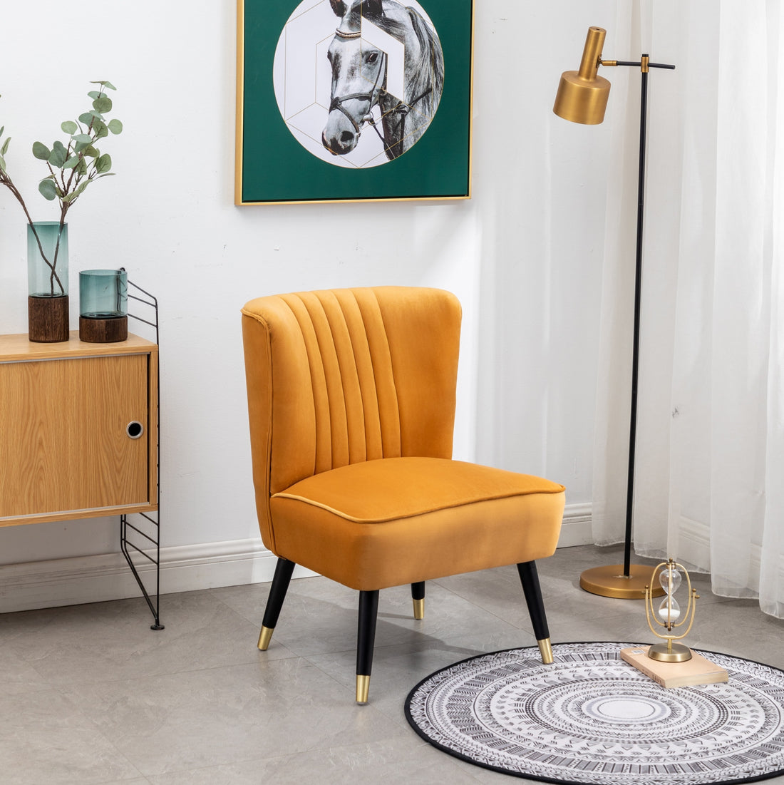 Elon Contemporary Velvet Upholstered Accent Chair, Gold Gold Polyester
