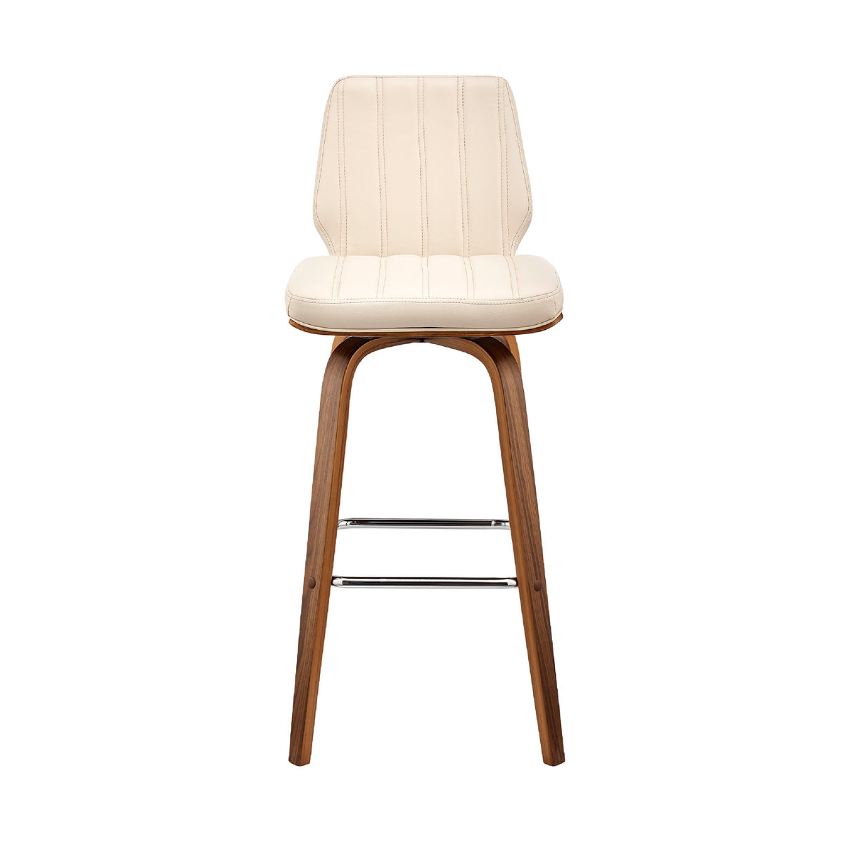 Swivel Barstool With Channel Stitching And Wooden Support, Brown And Cream Cream Brown Wood Metal