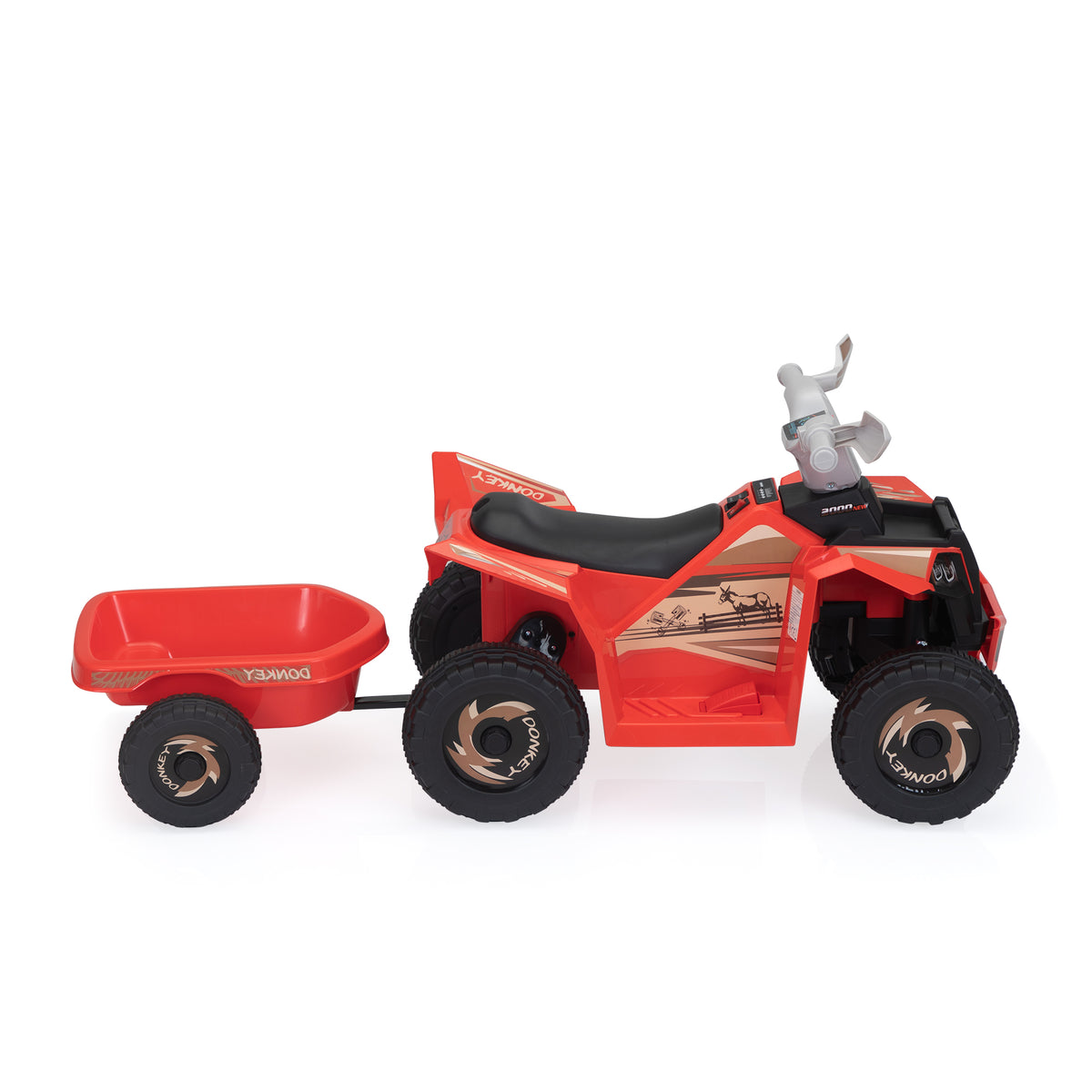 6V Kids Electric Atv, Toddler Ride On Car With Trailer, Music, Bluetooth And Power Display For Boys And Girls, Red White Polypropylene
