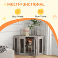 Pawhut Corner Dog Crate Furniture, End Table Dog Kennel Furniture With Cushion, Pet Crate For Medium Sized Dog Indoor Use, Walnut Brown Brown Steel