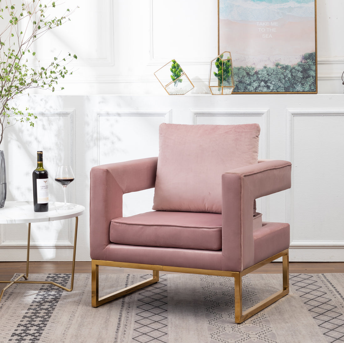 Lenola Contemporary Upholstered Accent Arm Chair, Pink Pink Polyester