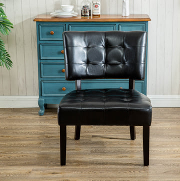 Faux Leather Tufted Accent Chair With Oversized Seating, Black Black Wood