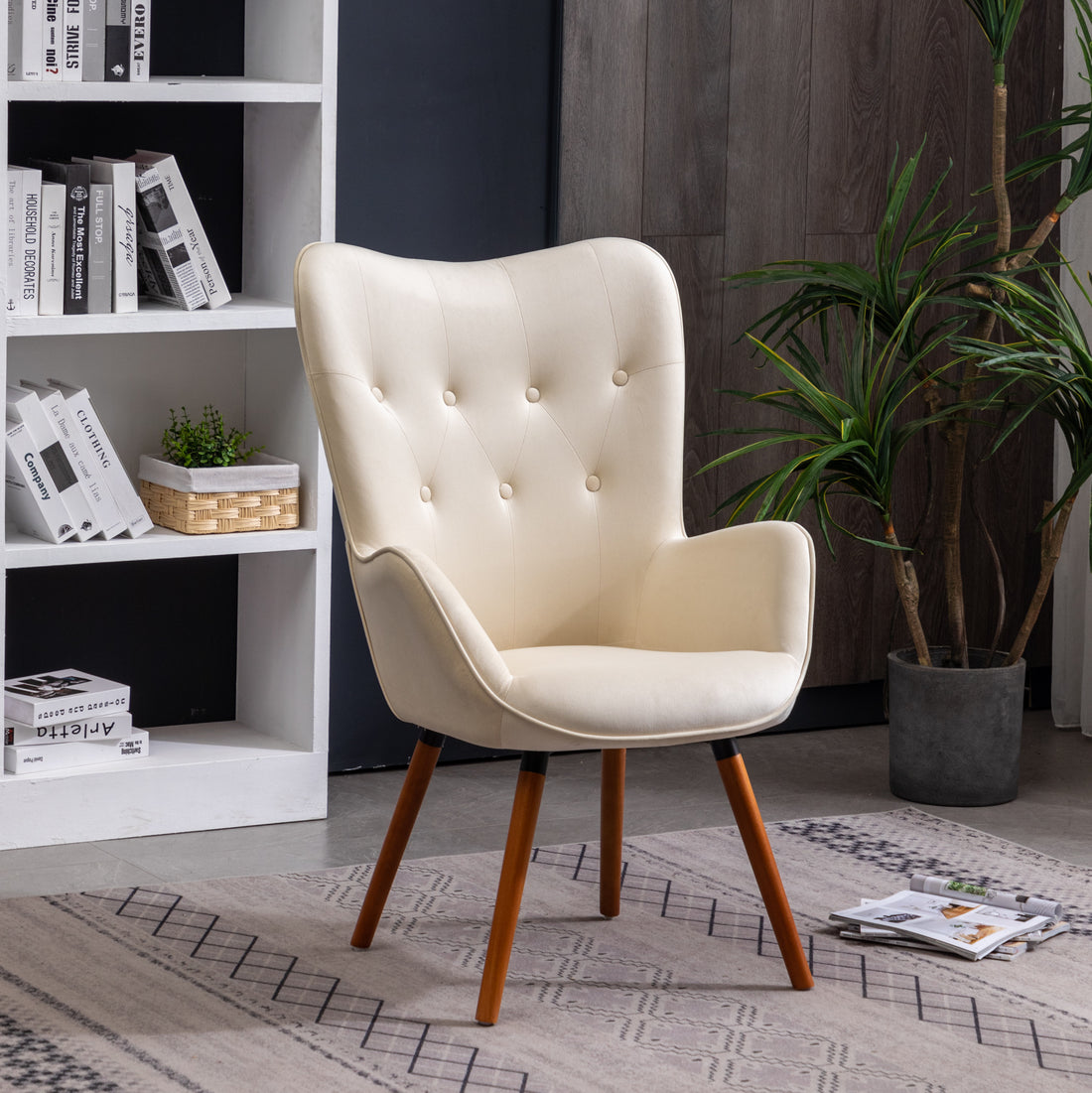 Doarnin Contemporary Silky Velvet Tufted Button Back Accent Chair, White White Polyester