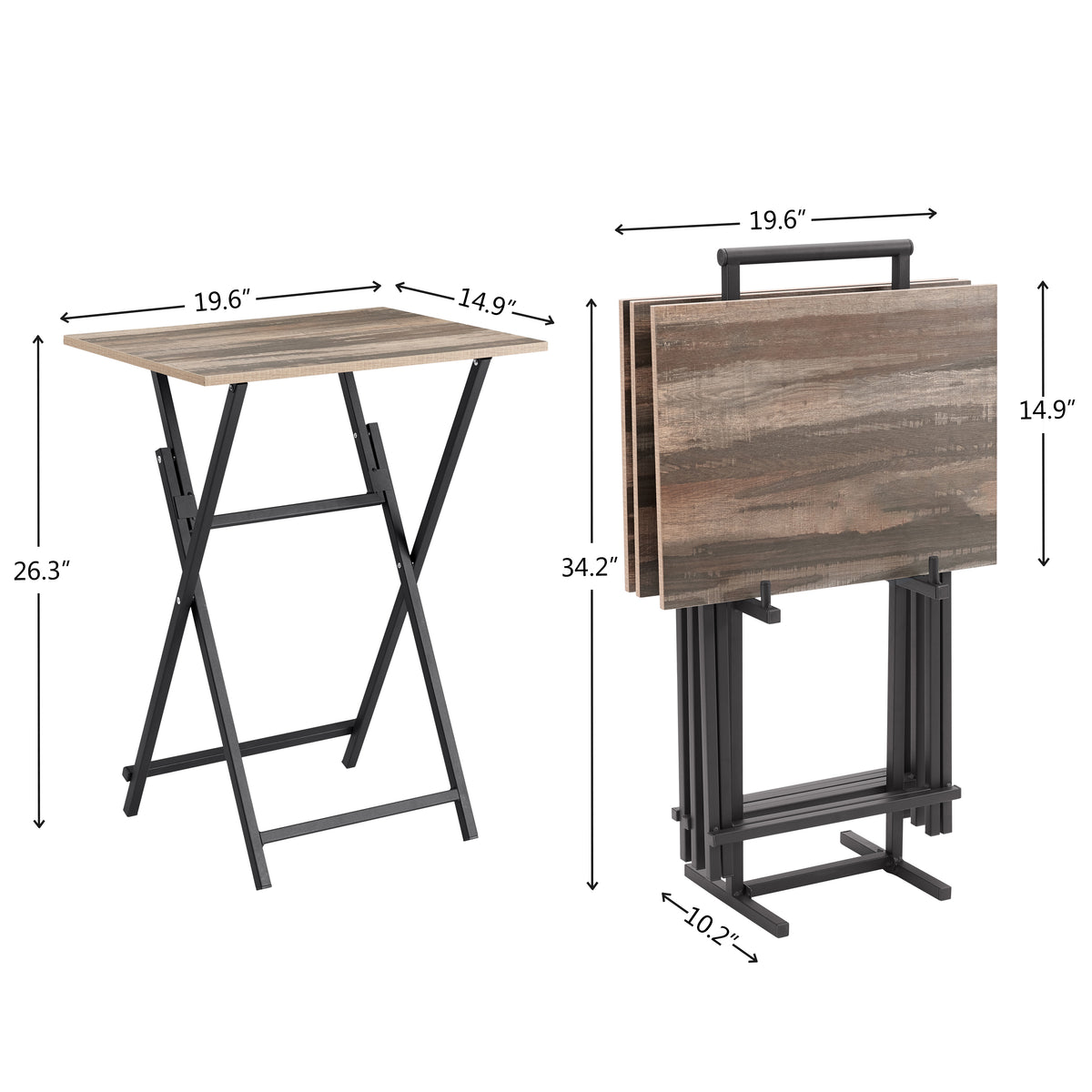 No Assembly Required Tv Trays For Eating Set Of 4 With Stand,Folding Snack Tray Table Set,Folding Tv Dining Tables For Small Space Rustic Brown Particle Board