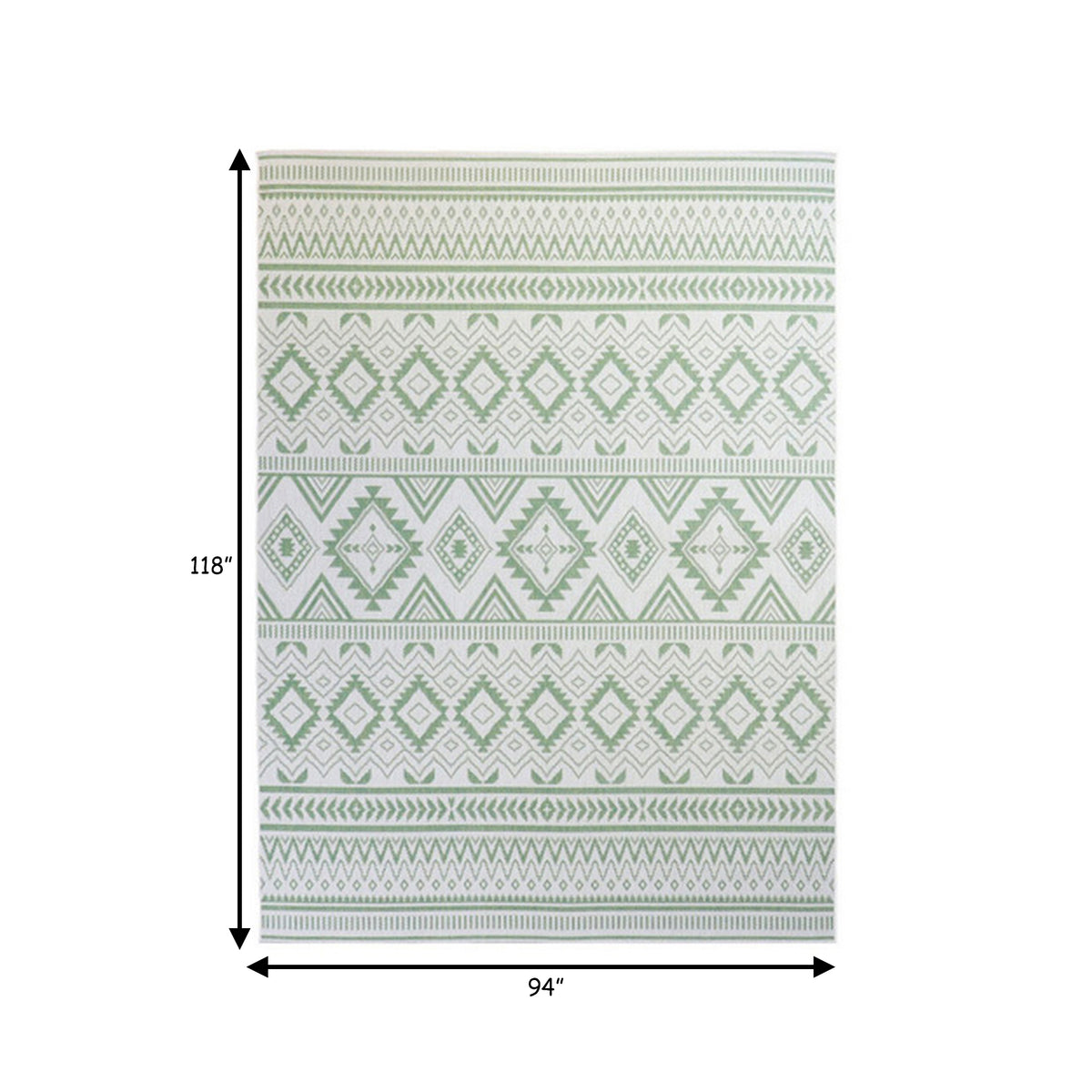 Xyla 8 X 10 Soft Area Rug, Geometric Design, Tribal, Large, Cream, Green Multicolor Fabric