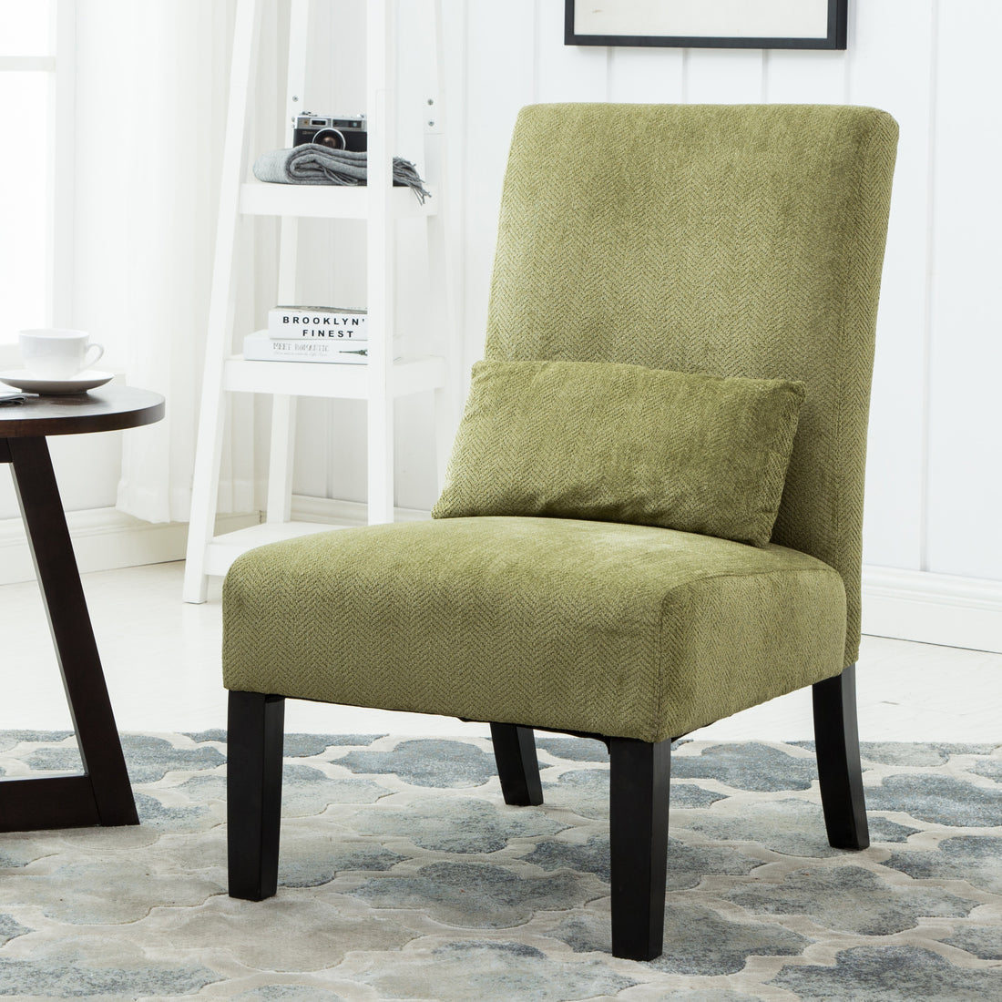 Pisano Contemporary Chenille Fabric Armless Accent Chair With Pillow, Green Green Polyester