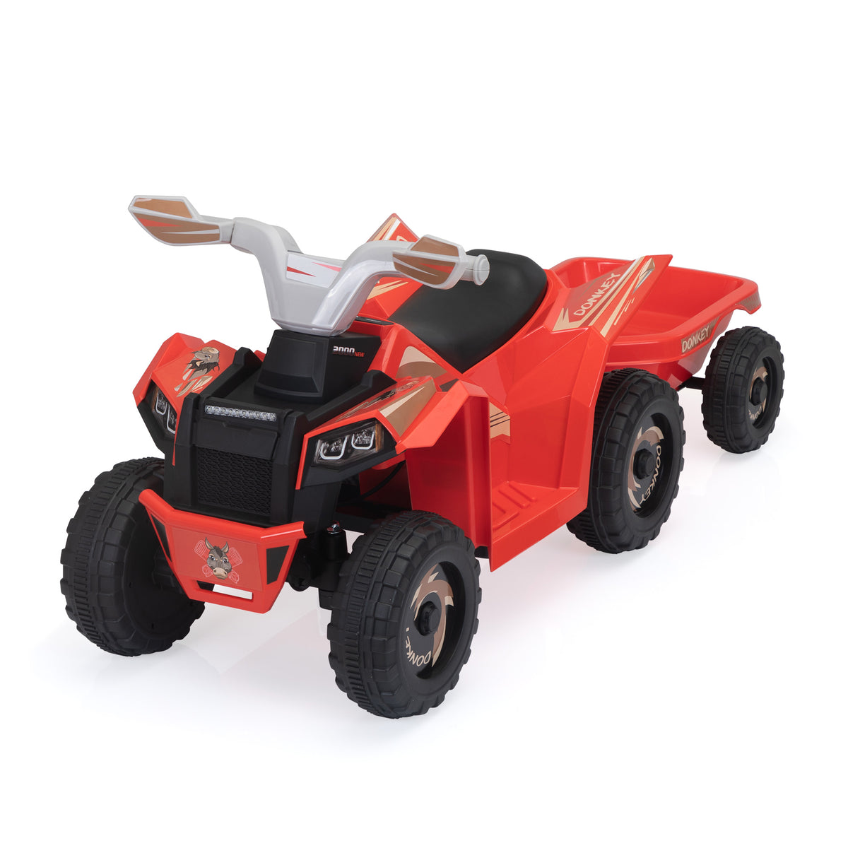 6V Kids Electric Atv, Toddler Ride On Car With Trailer, Music, Bluetooth And Power Display For Boys And Girls, Red White Polypropylene
