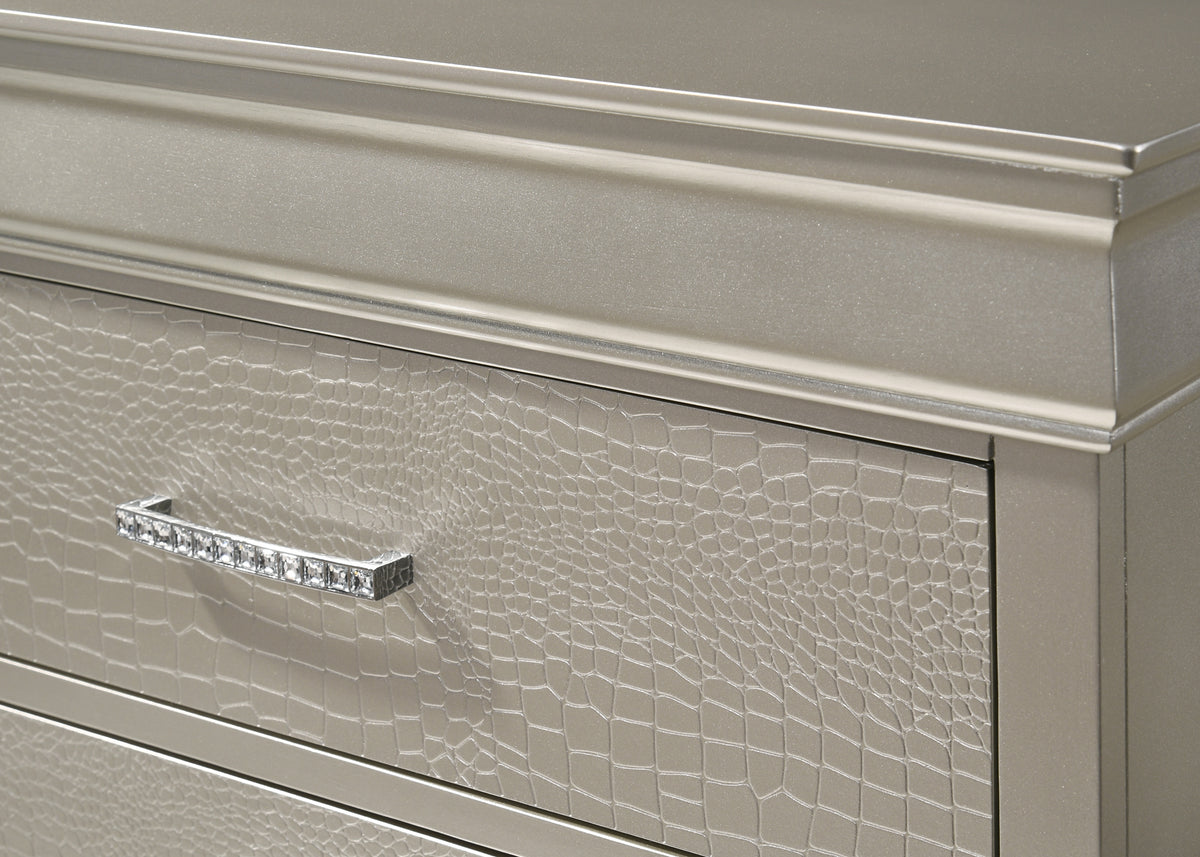 5 Drawer Tall Chest Modern 1Pc Beige Champagne Texture Finish Solid Wood Wooden Crystal Tufted Handle Bedroom Home Furniture Beige,Champagne Bedroom Modern Wood