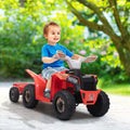 6V Kids Electric Atv, Toddler Ride On Car With Trailer, Music, Bluetooth And Power Display For Boys And Girls, Red White Polypropylene