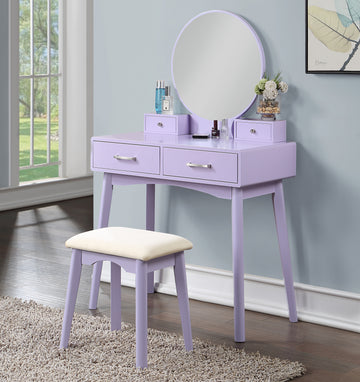 Liannon Contemporary Wood Vanity And Stool Set, Purple Purple Wood