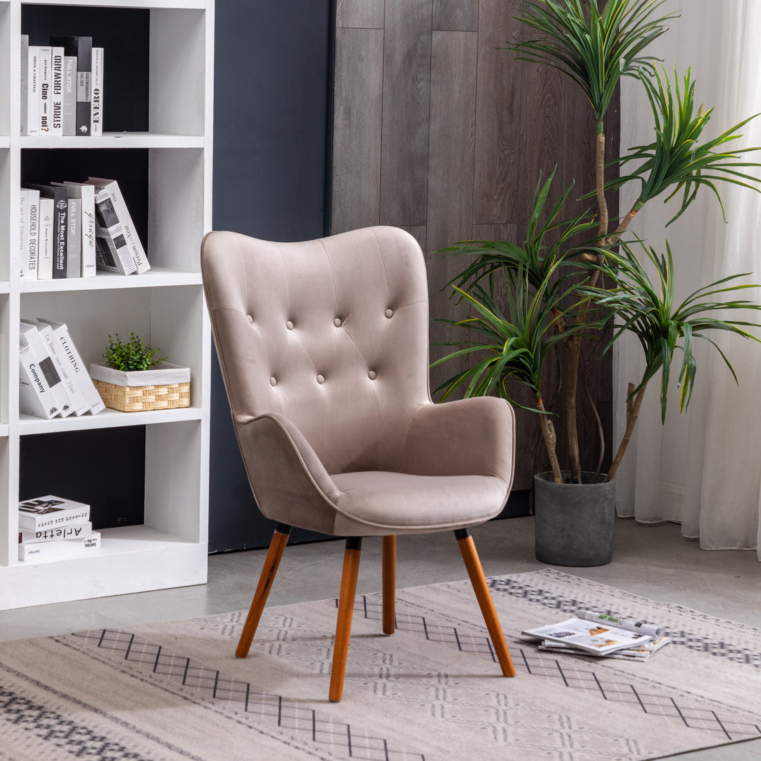 Doarnin Contemporary Silky Velvet Tufted Button Back Accent Chair, Chocolate Chocolate Polyester