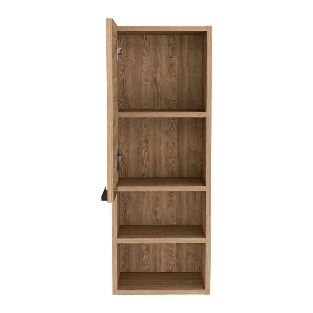 Medicine Single Door Cabinet 32" H, Two Interior Shelves, Two External Shelves, Light Oak Beige Particle Board Particle Board
