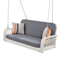 Pe Wicker Porch Swing, 2 Seater Hanging Bench With Chains, Patio Furniture Swing For Backyard Garden Poolside, White And Gray Grey White Foam Wicker