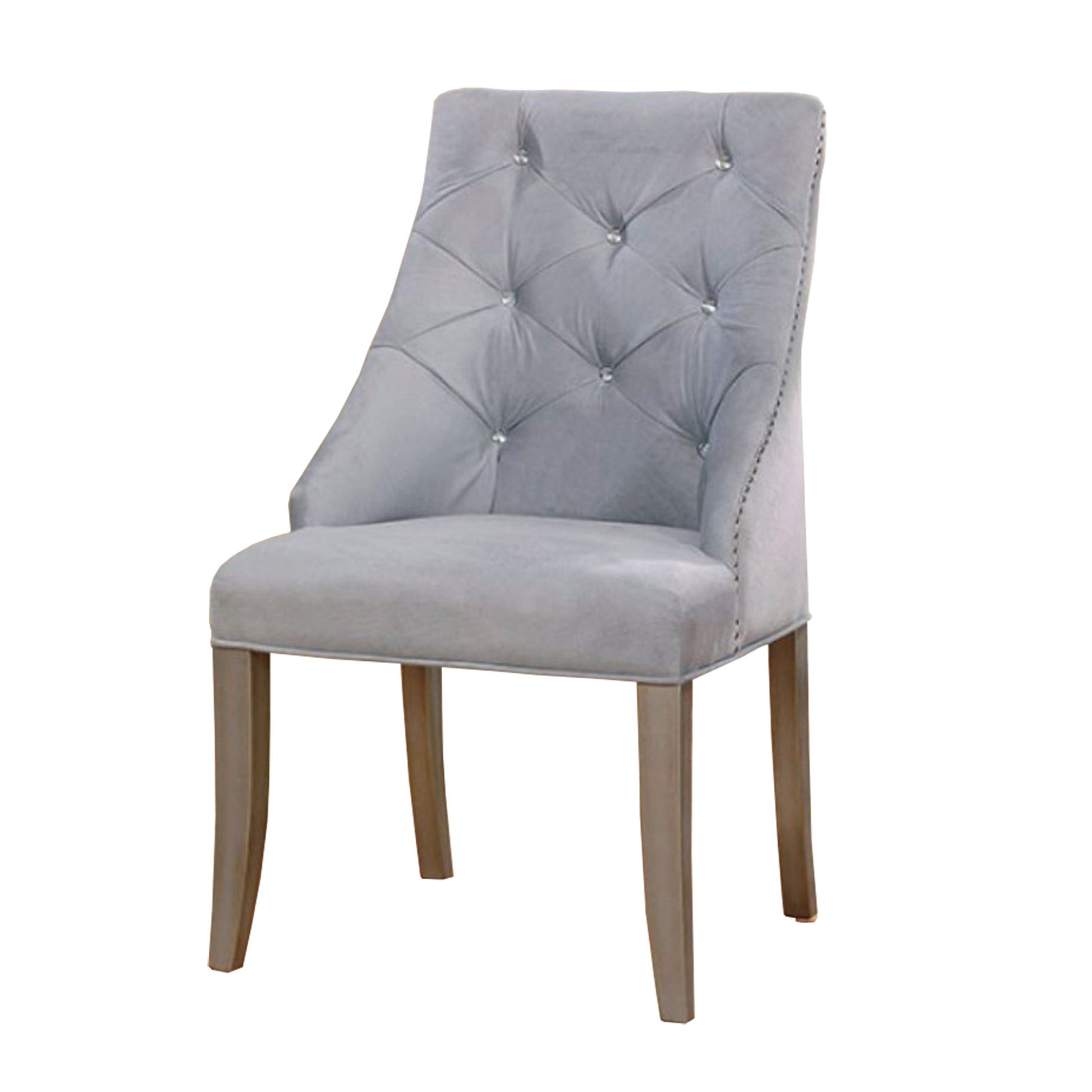 23 Inch Flannelette Dining Side Chair, Button Tufted, Set Of 2, Gray Gray Wood Fabric