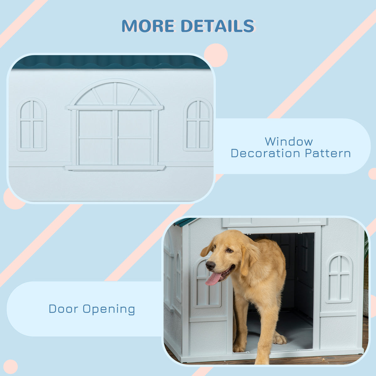Pawhut Plastic Dog House, Water Resistant Puppy Shelter Indoor Outdoor With Door, Easy To Assemble, For Large Dogs, Blue Blue Polypropylene