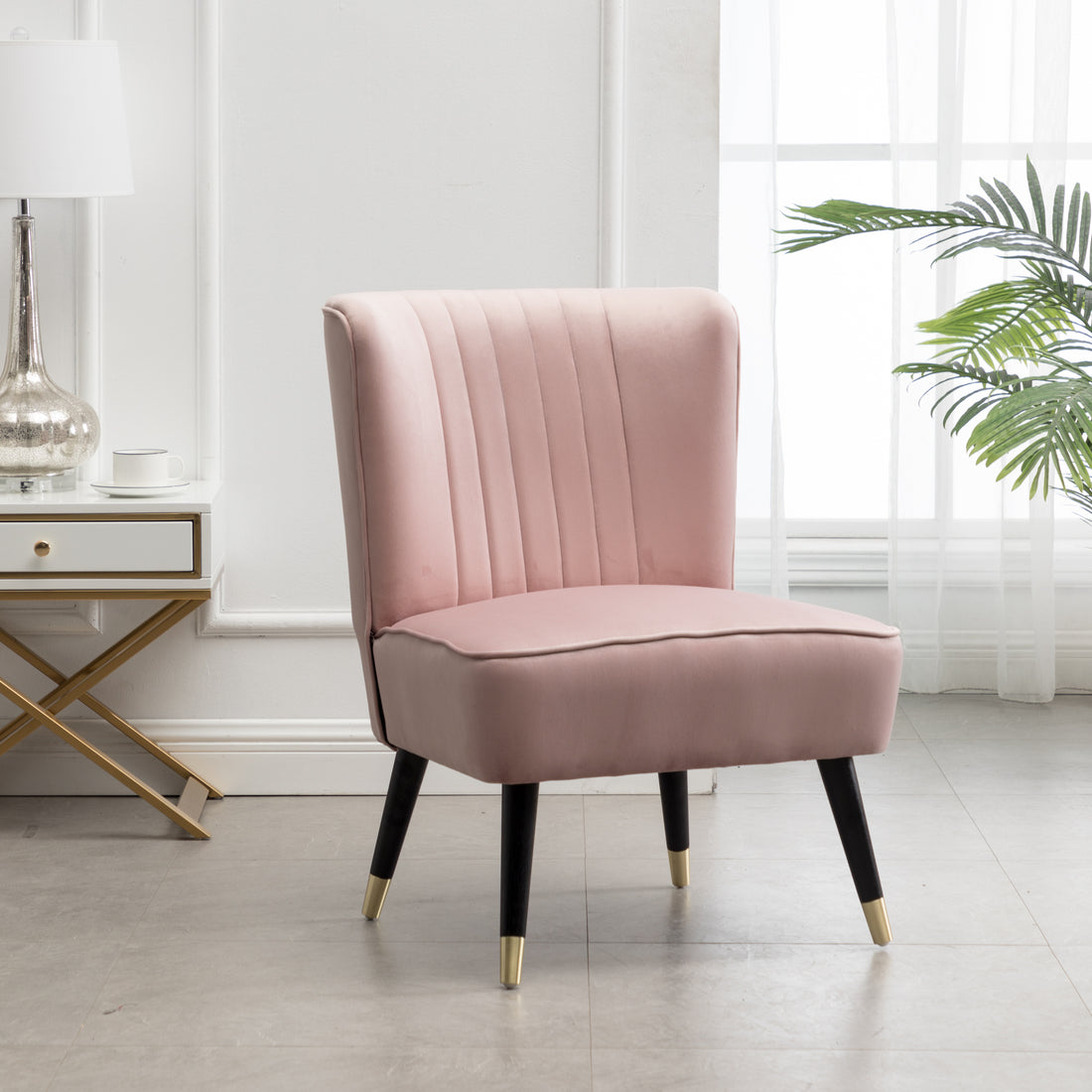 Elon Contemporary Velvet Upholstered Accent Chair, Pink Pink Polyester