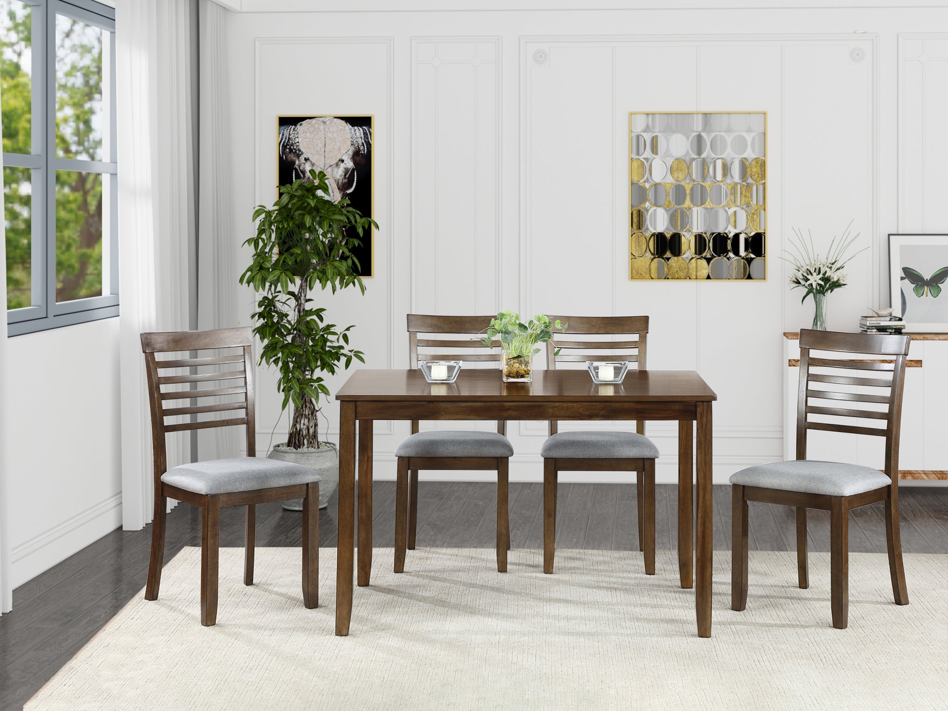 5 Piece Modern Dining Set, Rectangular Wooden Dining Table With 4 Upholstered Chairs For Kitchen, Dining Room, Walnut Wood Walnut Seats 4 Wood Dining Room Acacia 4 Leg Rectangular Dining Table With Chair Acacia Wood