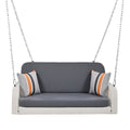 Pe Wicker Porch Swing, 2 Seater Hanging Bench With Chains, Patio Furniture Swing For Backyard Garden Poolside, White And Gray Grey White Foam Wicker