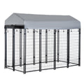 Pawhut 8' X 4' X 6' Dog Playpen Outdoor, Dog Kennel Dog Exercise Pen With Lockable Door, Water Resistant Canopy, For Medium And Large Dogs Black Steel