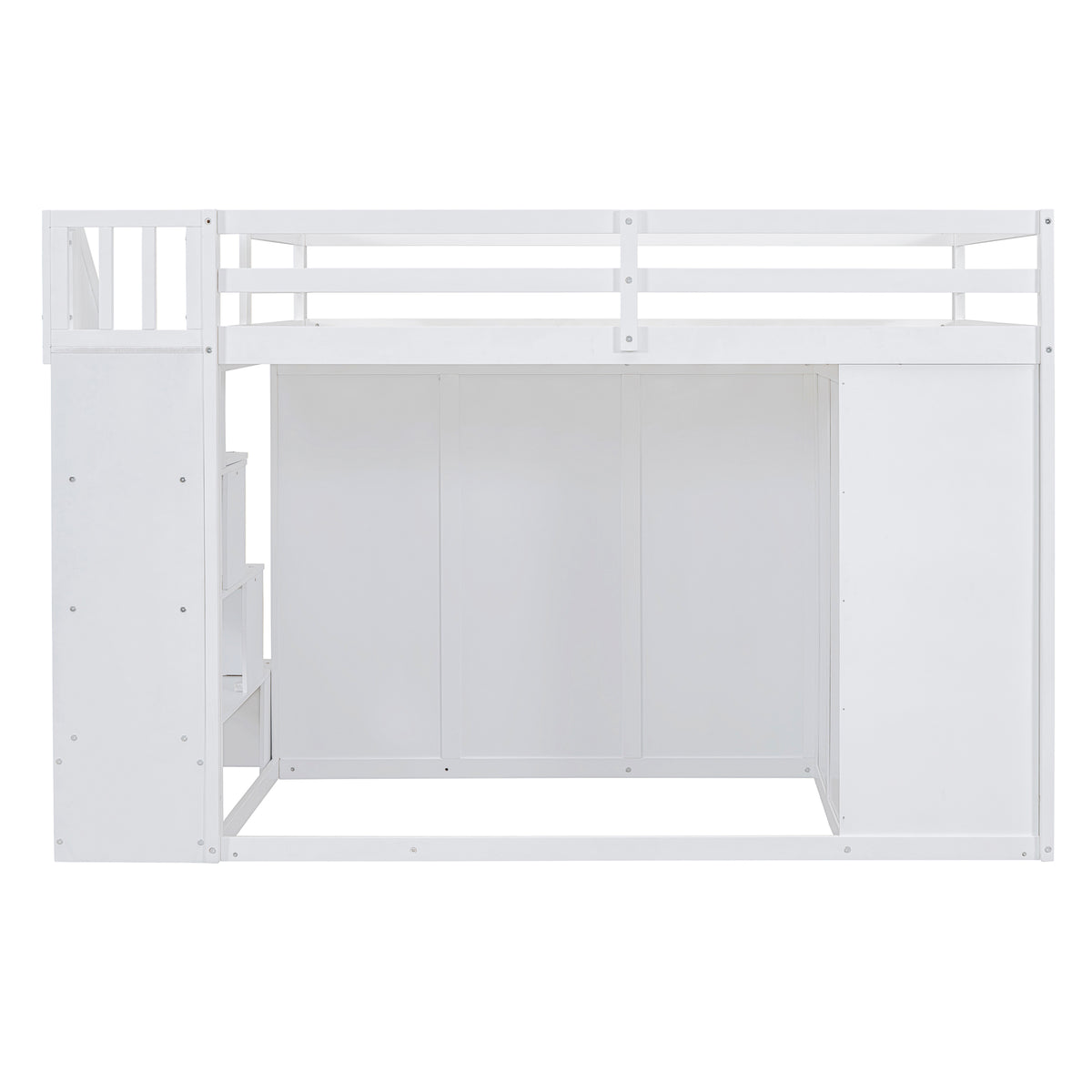 Full Size Wood Loft Bed With Built In Wardrobes, Cabinets And Drawers, White White Solid Wood Mdf