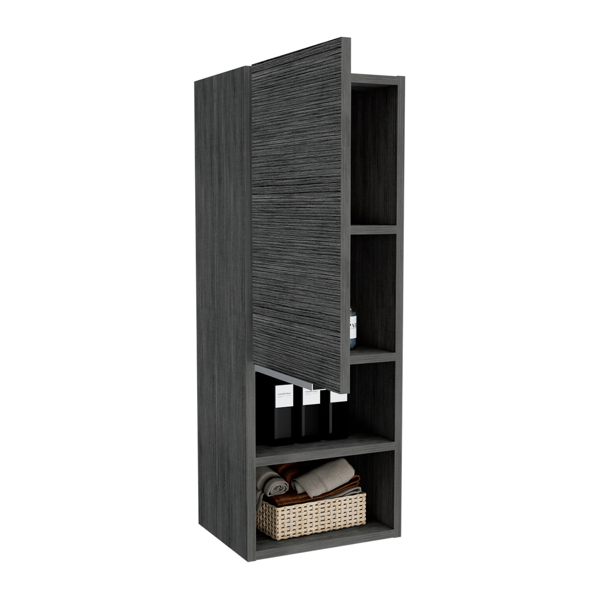 Medicine Single Door Cabinet 32" H, Two External Shelves, Two Interior Shelves, Smokey Oak Gray Particle Board Particle Board