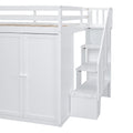Full Size Wood Loft Bed With Built In Wardrobes, Cabinets And Drawers, White White Solid Wood Mdf