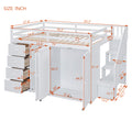 Full Size Wood Loft Bed With Built In Wardrobes, Cabinets And Drawers, White White Solid Wood Mdf