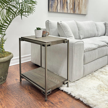Corbeta Metal Frame Wood Living Room Chairside Table With Shelf, Aged Graphite Brown Wood